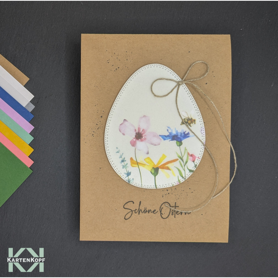 Grußkarte zu Ostern mit Blumenwiesenmotiv in Eiform - Schöne Ostern