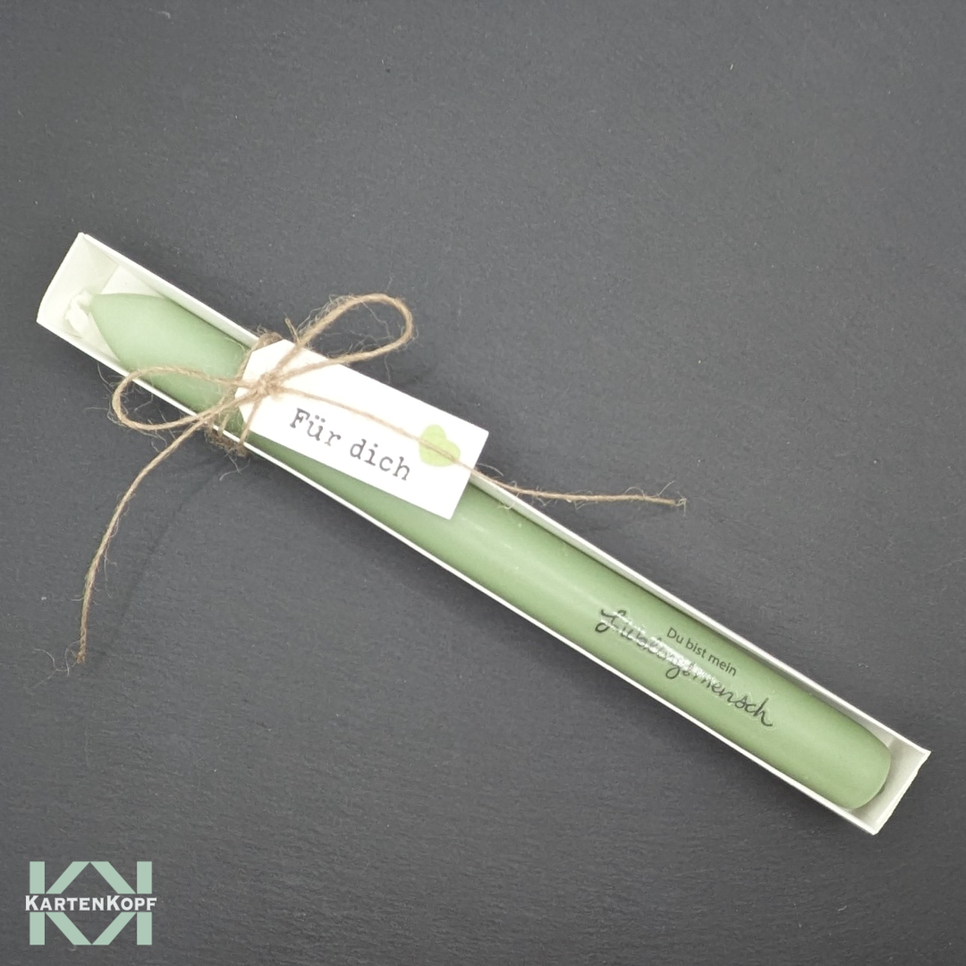 Kerzengeschenk - Bestempelte grüne Stabkerze - Du bist mein Lieblingsmensch – Bild 2