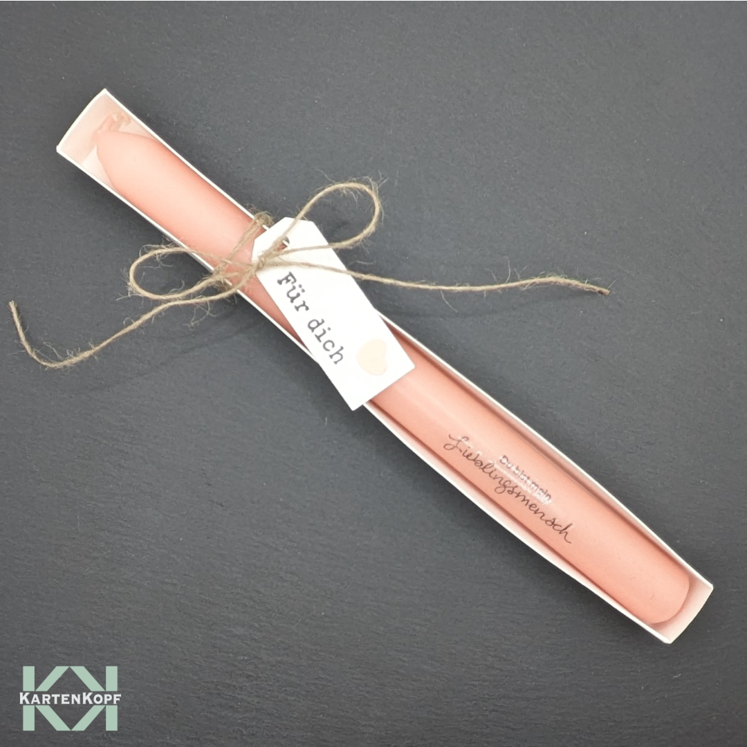 Kerzengeschenk - Bestempelte rosafarbene Stabkerze - Du bist mein Lieblingsmensch – Bild 2