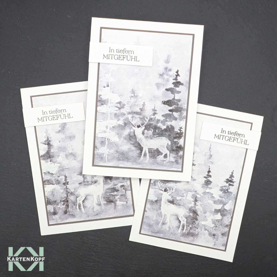 Handgemachte Trauerkarte Hirsch im Wald – stilvolle Beileidskarte