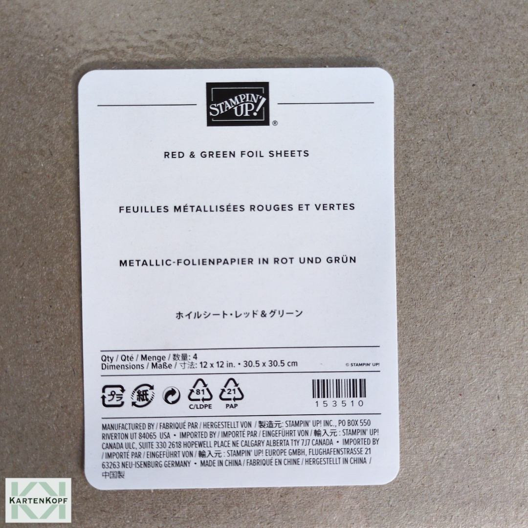 Metallic-Folienpapier in Rot und Grün - 12" x 12", neu & OVP – Bild 2