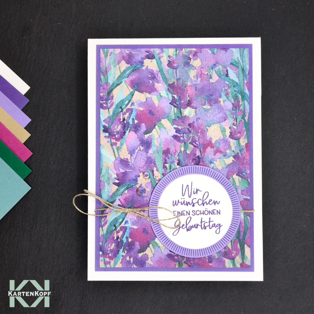 Geburtstagskarte mit Lavendelmotiv - Wir wünschen einen schönen Geburtstag