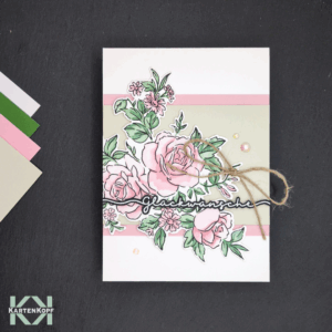 Edle Glückwunschkarte mit Rosen zur Hochzeit
