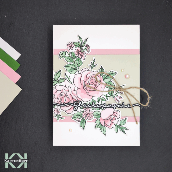 Edle Glückwunschkarte mit Rosen zur Hochzeit