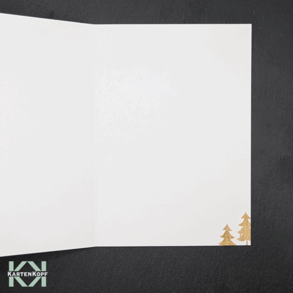 Handgemachte Weihnachtskarte Tannenbaum-Pyramide warmes Goldbraun (Innenansicht)