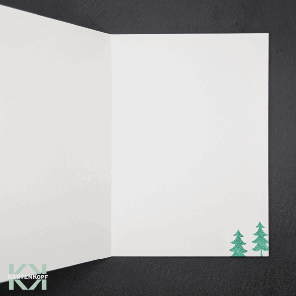 Handgemachte Weihnachtskarte Tannenbaum-Pyramide festliches Grün (Innenansicht)