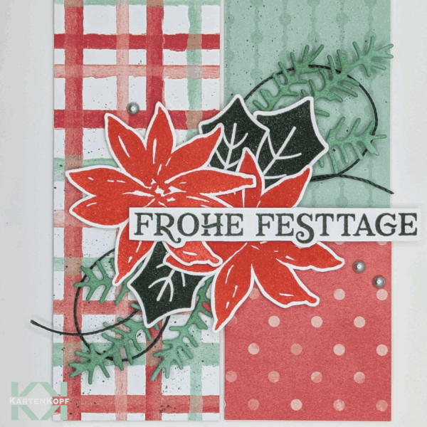 Handgemachte Weihnachtskarte Frohe Festtage mit Weihnachtsstern (Detailansicht)