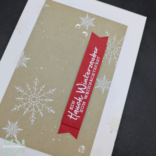 Nahaufnahme Schneeflocken embosst, rotes Banner – handgemacht