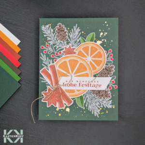 Weihnachtskarte Orangen Zimt dunkelgrün handgemacht