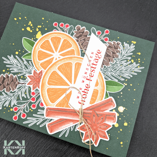 Detail Weihnachtskarte Orangen Zimt Kordel Motiv