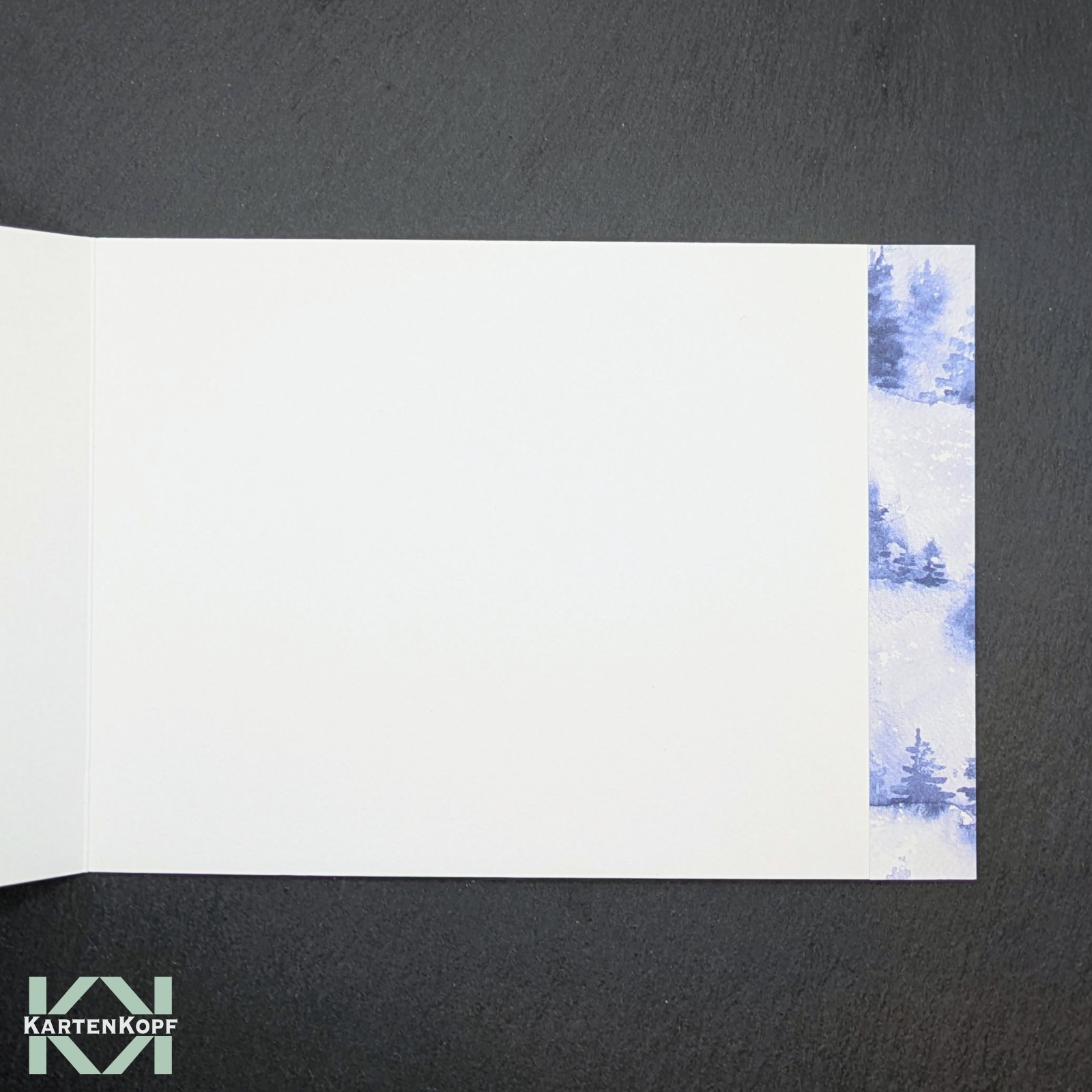 Innenseite Weihnachtskarte Blau mit Wintermotiv – handgemacht