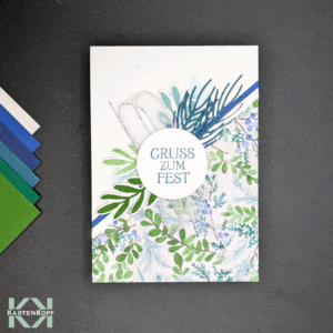 Weihnachtskarte Gruss zum Fest blau grün – handgemacht