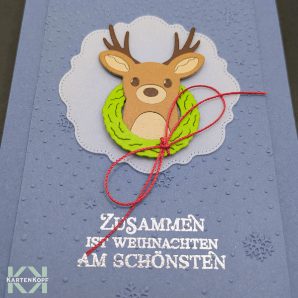 Detail Rentier Kranz rote Kordel Silber‑Embossing