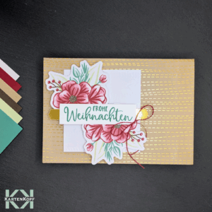 Weihnachtskarte Blumen goldener Hintergrund – handgemacht