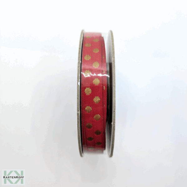 Gepunktetes Geschenkband in Glutrot & Gold, neu & OVP