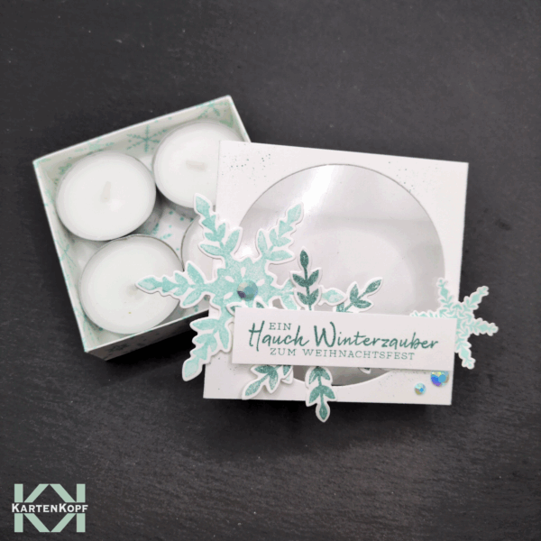 Handgemachte Weihnachtsverpackung Teelichter – Schneeflocke mit Sichtfenster