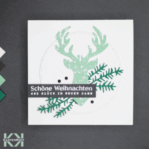 Quadratische Weihnachtskarte Hirsch in Mint, handgemacht