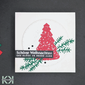 Quadratische Weihnachtskarte Tannenbaum in Rot, handgemacht